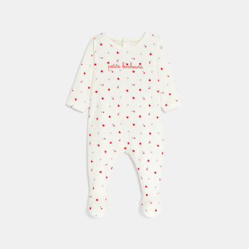 بذلة نوم مخملية برسمة التفاح، باللون الأبيض للفتيات الصغيرات